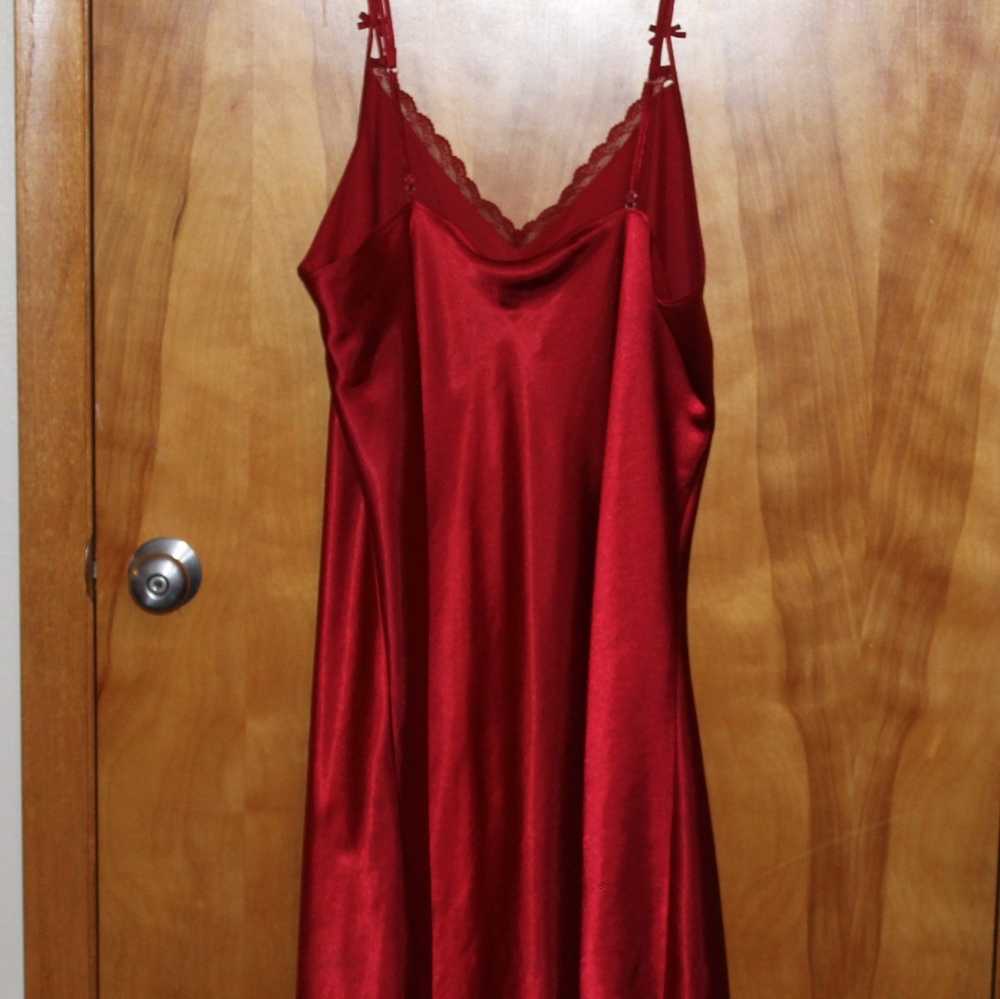 Red silky sexy nightgown
